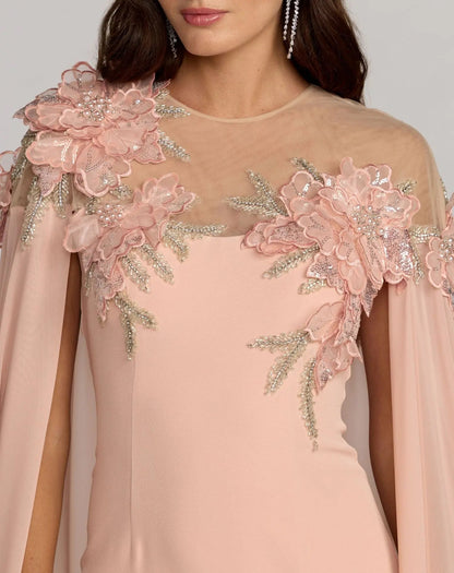 Mac Duggal Pink Embellished Crepe Gown With Chiffon Cape