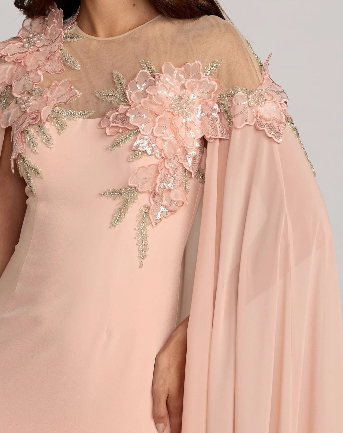 Mac Duggal Pink Embellished Crepe Gown With Chiffon Cape