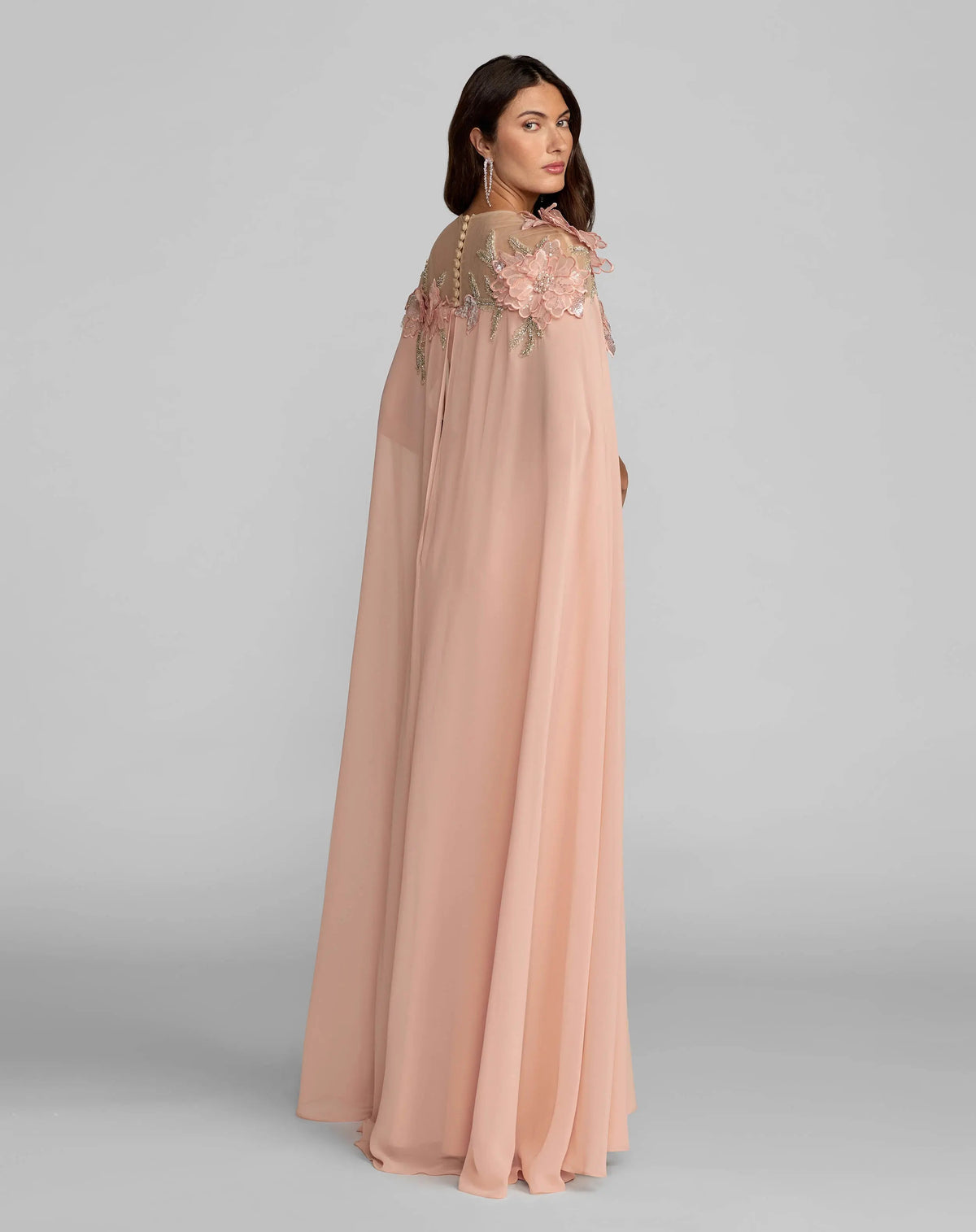 Mac Duggal Pink Embellished Crepe Gown With Chiffon Cape