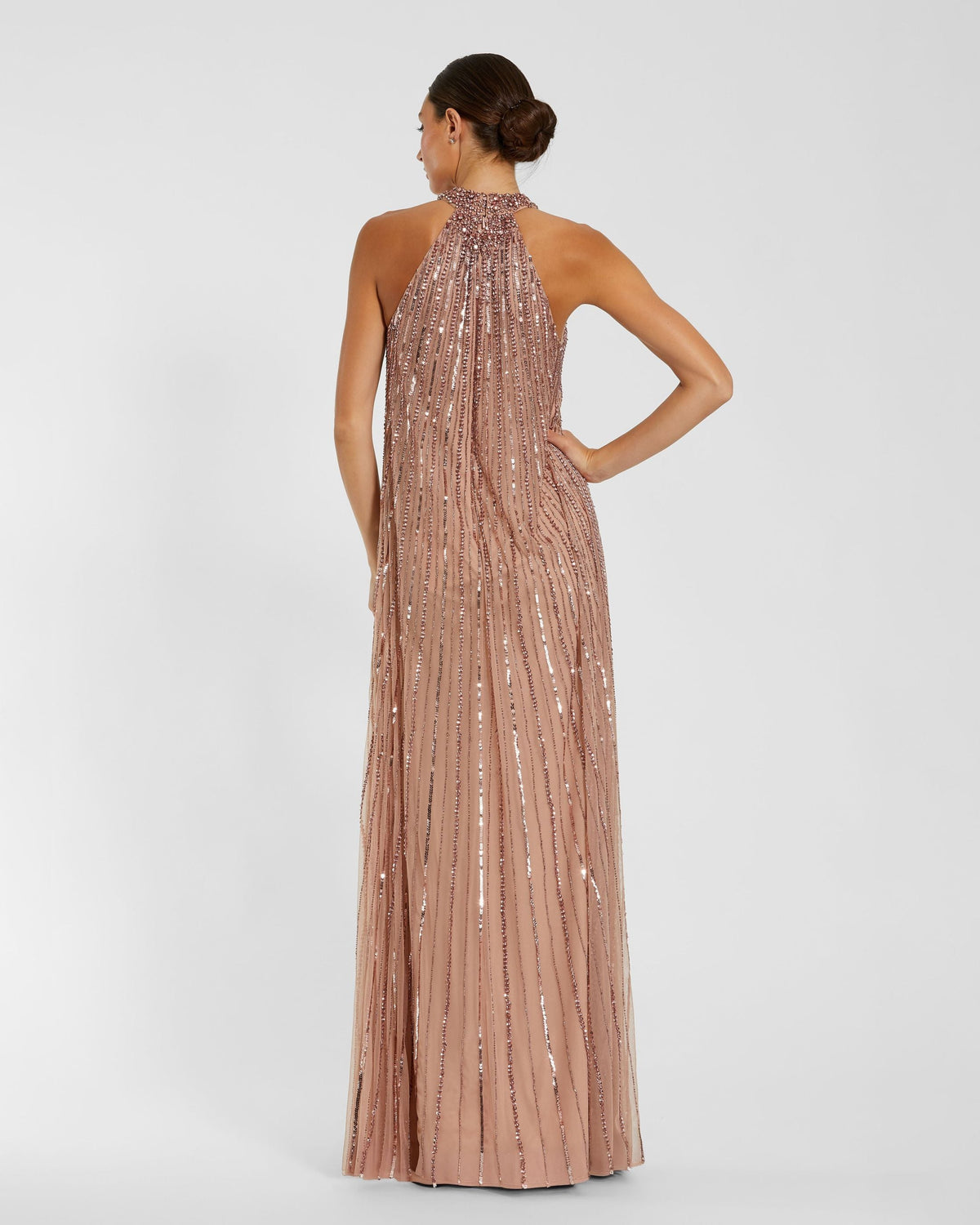 Mac Duggal Pink Sleeveless Halter Neck Embellished Trapeze Gown
