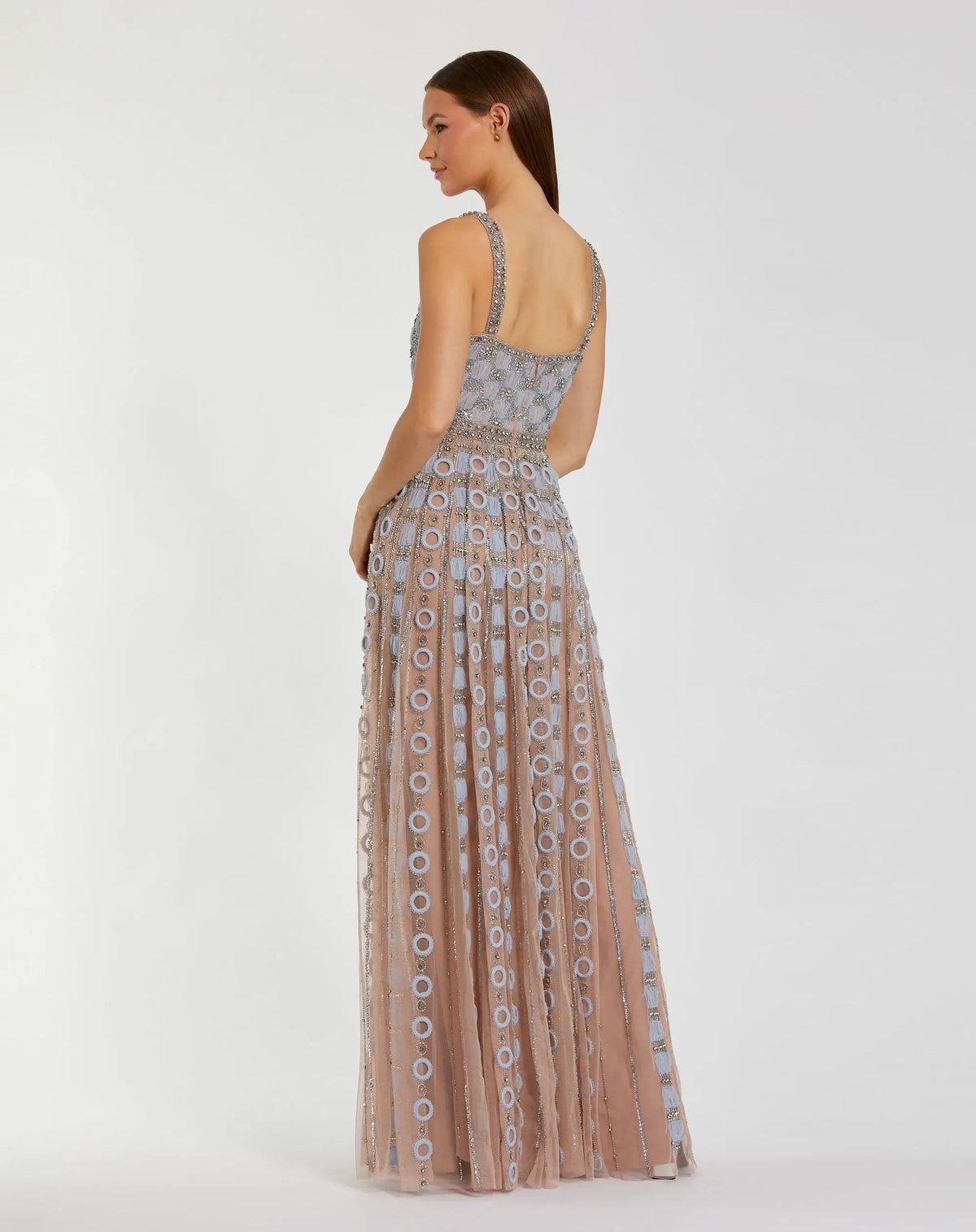 Mac Duggal Petite Light Blue Sleeveless Embellished A-line Gown