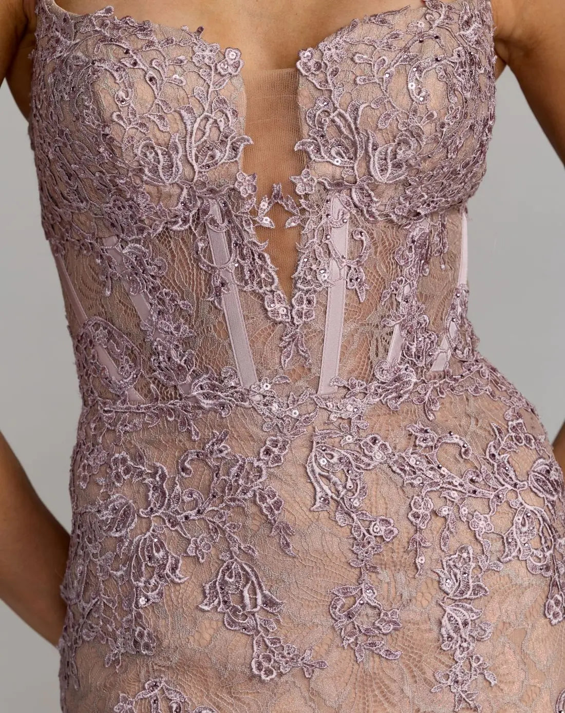 Mac Duggal Pink Embroidered Lace Sleeveless Mermaid Gown