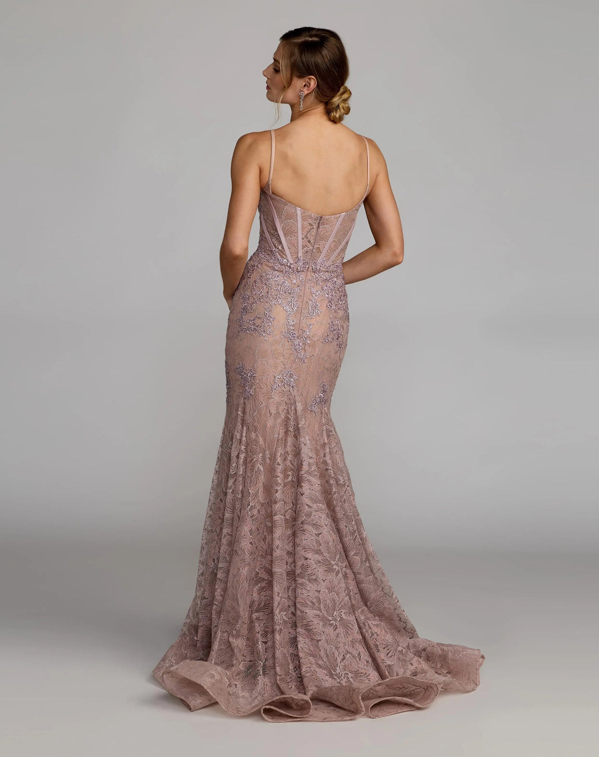 Mac Duggal Pink Embroidered Lace Sleeveless Mermaid Gown