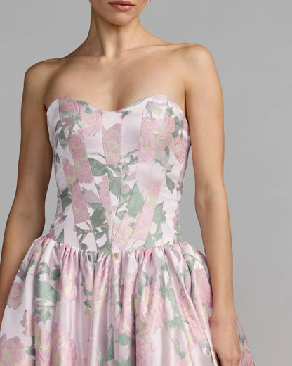 Mac Duggal Pink Floral Strapless Ball Gown With Pockets