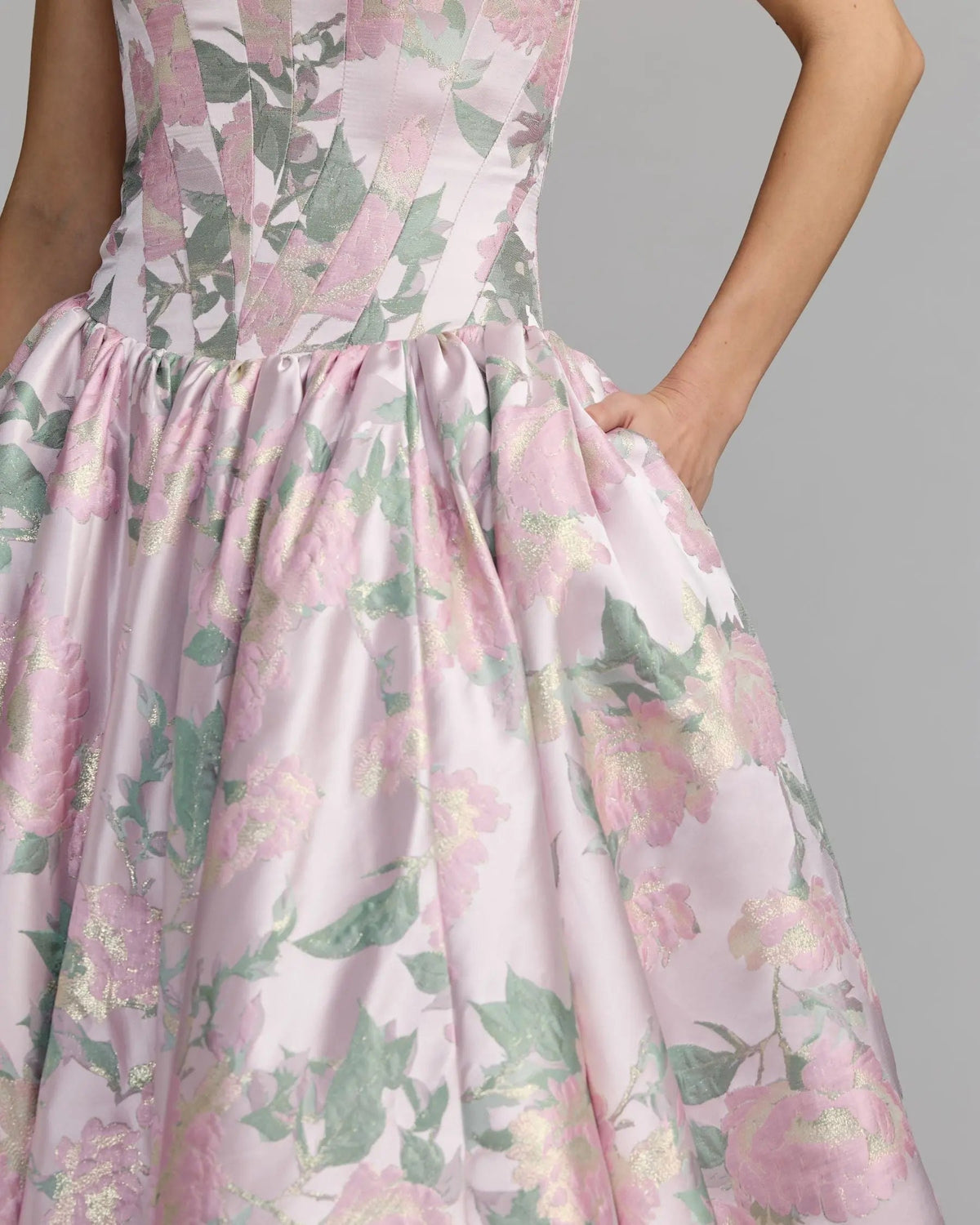Mac Duggal Pink Floral Strapless Ball Gown With Pockets