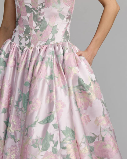 Mac Duggal Pink Floral Strapless Ball Gown With Pockets