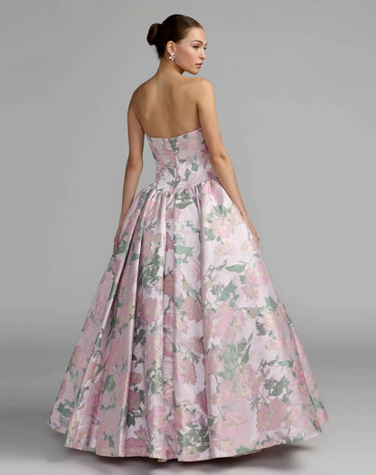 Mac Duggal Pink Floral Strapless Ball Gown With Pockets