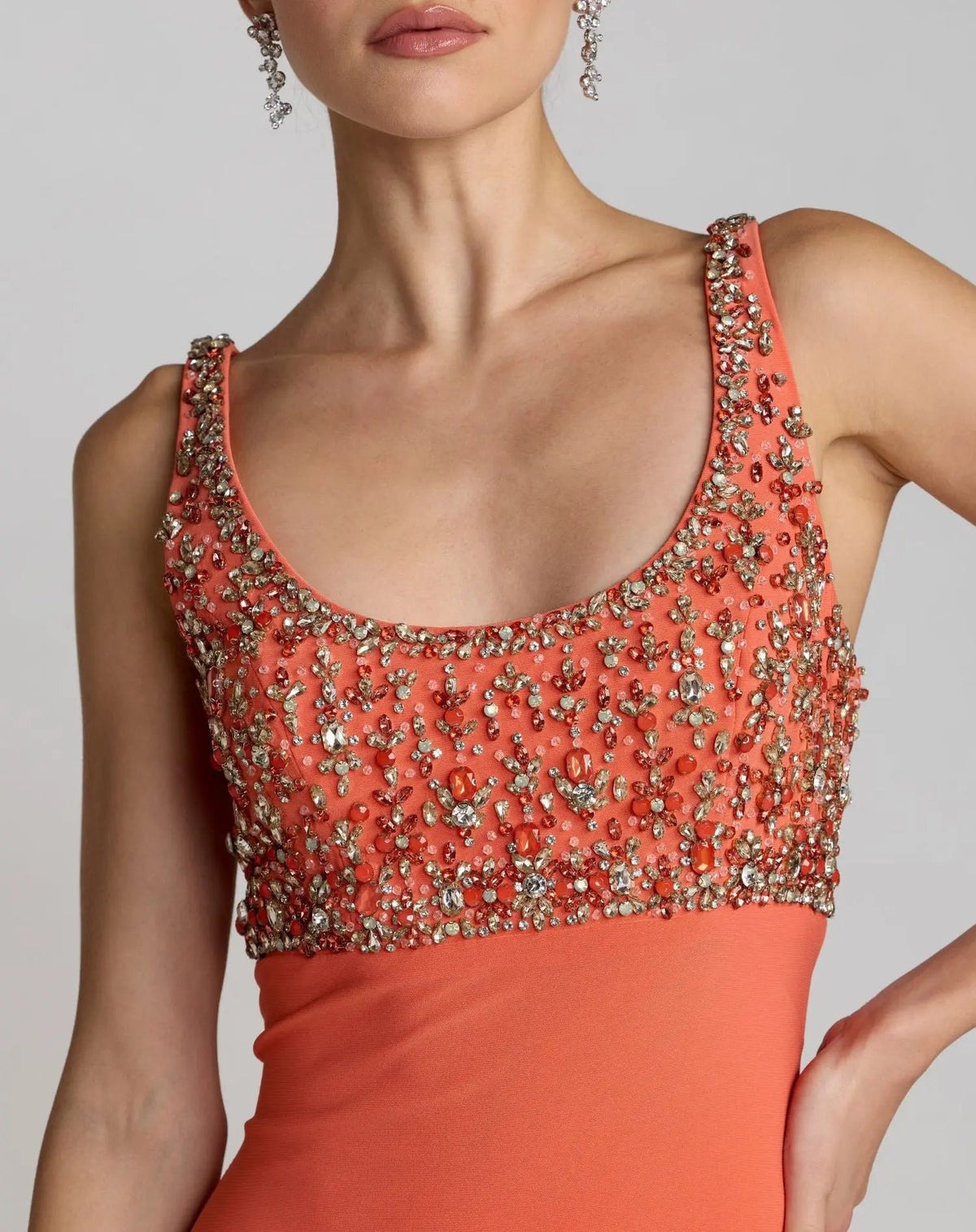Mac Duggal Orange Sleeveless Scoop Neck Embellished Jersey Gown