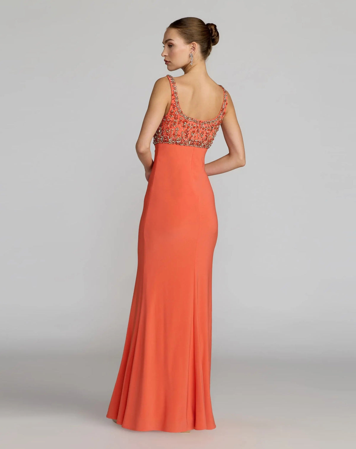 Mac Duggal Orange Sleeveless Scoop Neck Embellished Jersey Gown