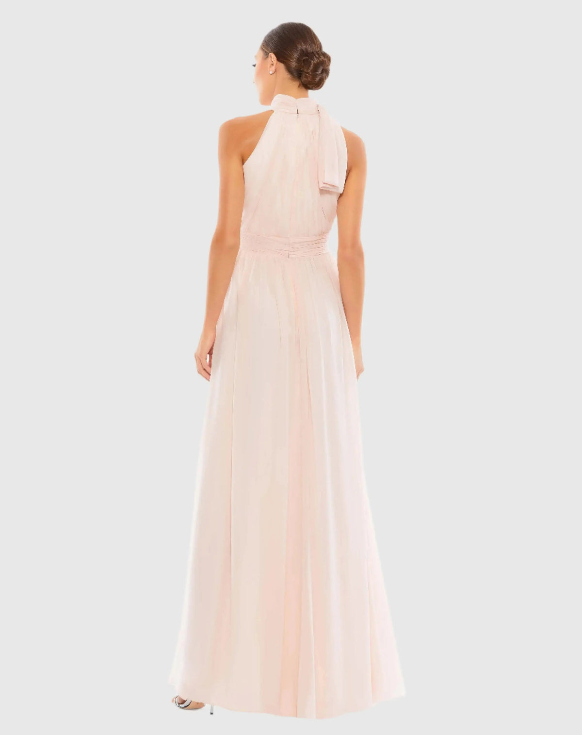 Mac Duggal Petite Pink A Line Gown with High Neckline