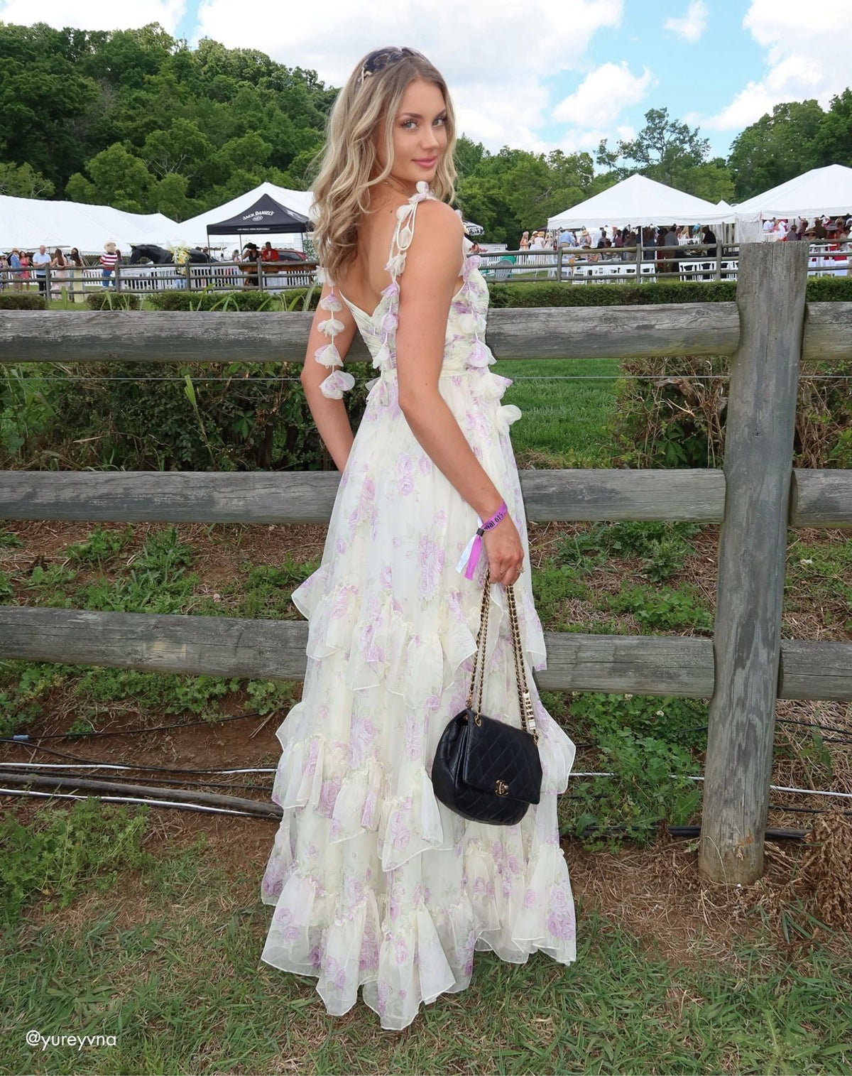 Mac Duggal White Floral Chiffon Ruffle Gown With 3D Flower Straps