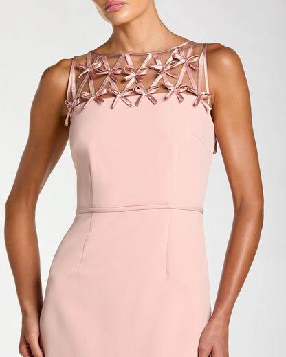 Mac Duggal Pink Sleeveless Crepe Gown With Embellished Bows