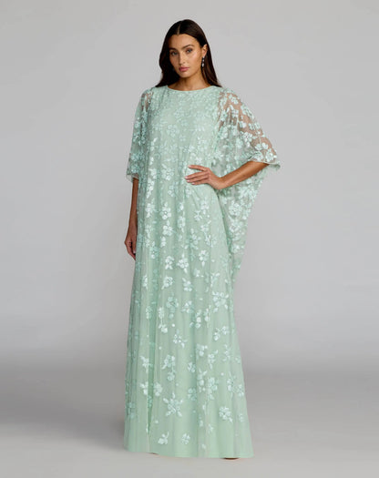 Mac Duggal Green Sequin Embellished High Neck Kaftan Gown
