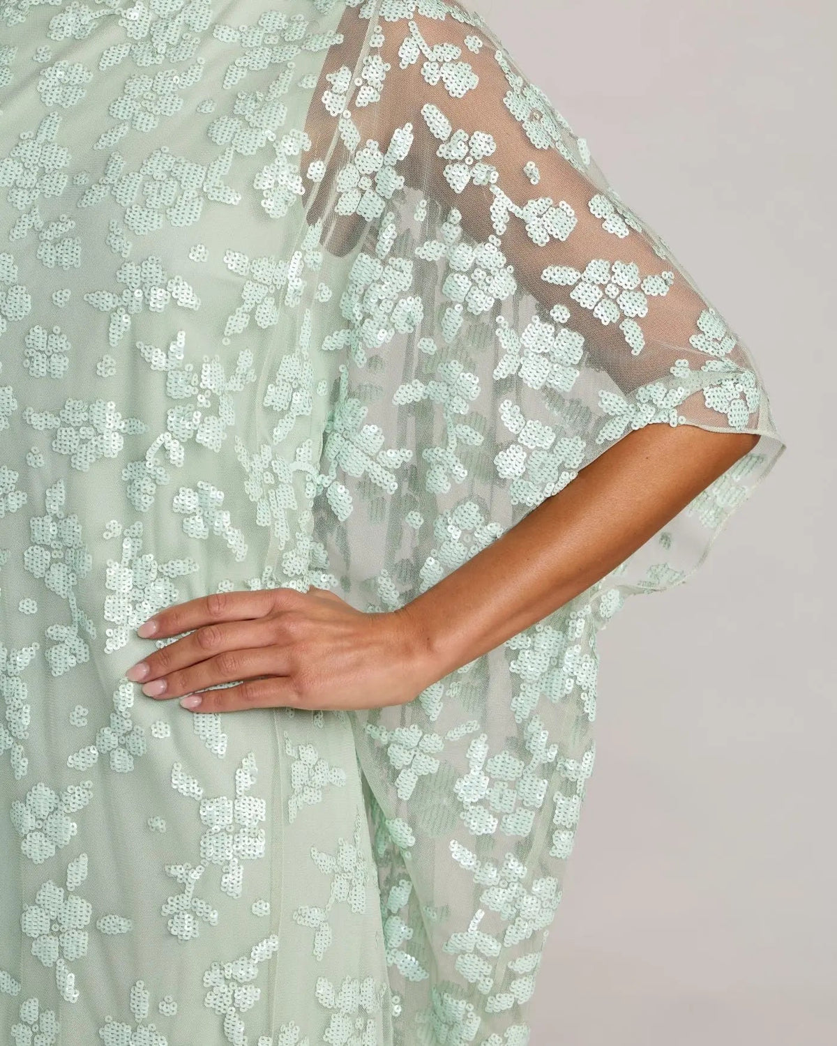 Mac Duggal Green Sequin Embellished High Neck Kaftan Gown
