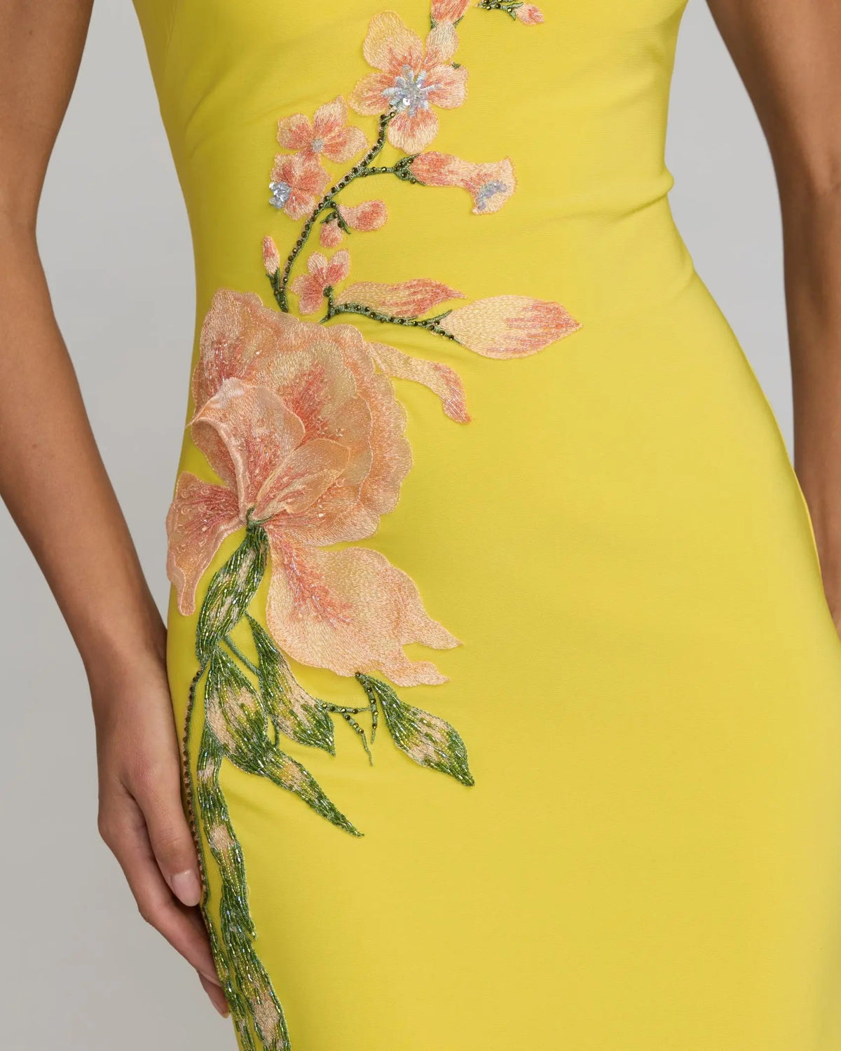 Mac Duggal Cap Sleeve Scoop Neck Jersey Floral Detail Gown Duggal
