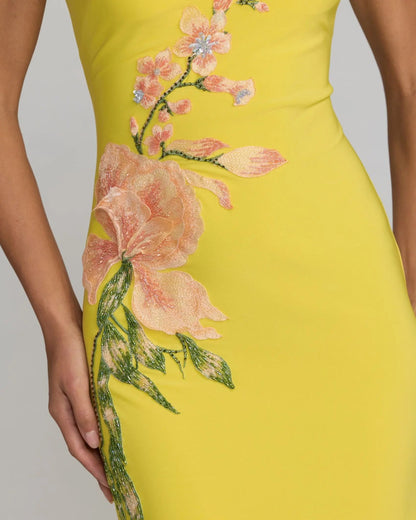 Mac Duggal Cap Sleeve Scoop Neck Jersey Floral Detail Gown Duggal