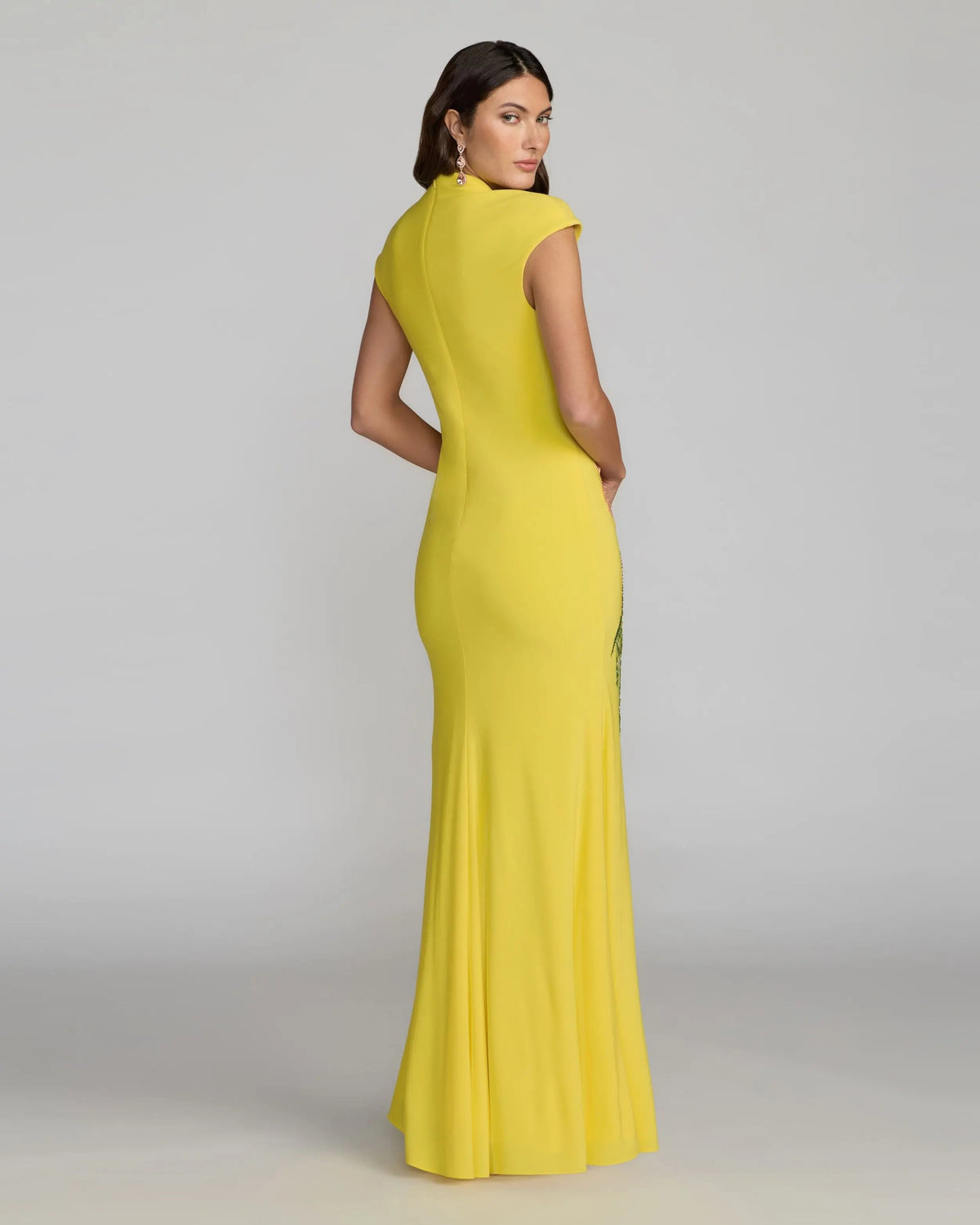 Mac Duggal Cap Sleeve Scoop Neck Jersey Floral Detail Gown Duggal