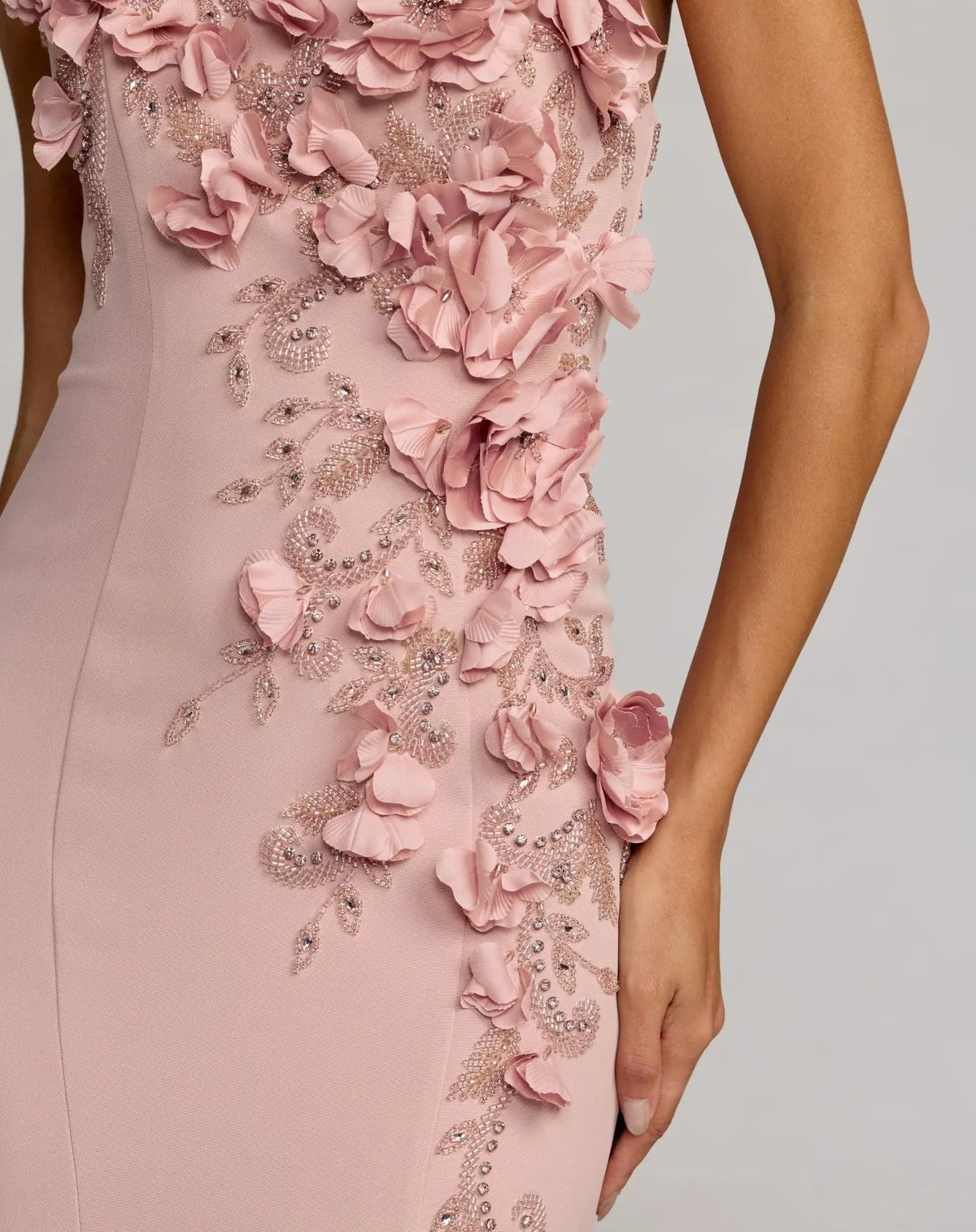 Mac Duggal Pink One Shoulder Floral Embellished Mermaid Gown