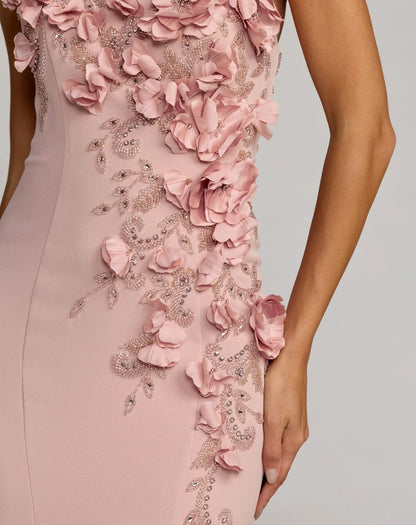 Mac Duggal Pink One Shoulder Floral Embellished Mermaid Gown