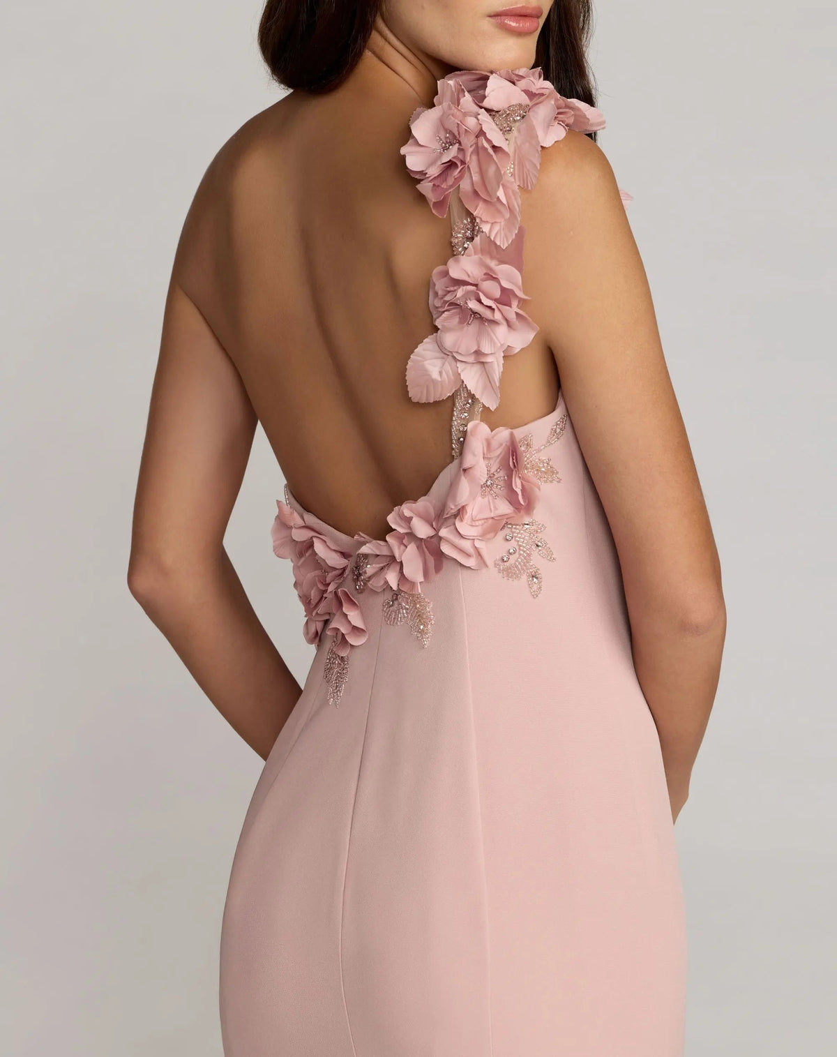 Mac Duggal Pink One Shoulder Floral Embellished Mermaid Gown