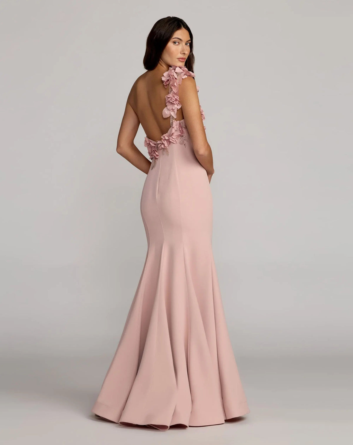 Mac Duggal Pink One Shoulder Floral Embellished Mermaid Gown