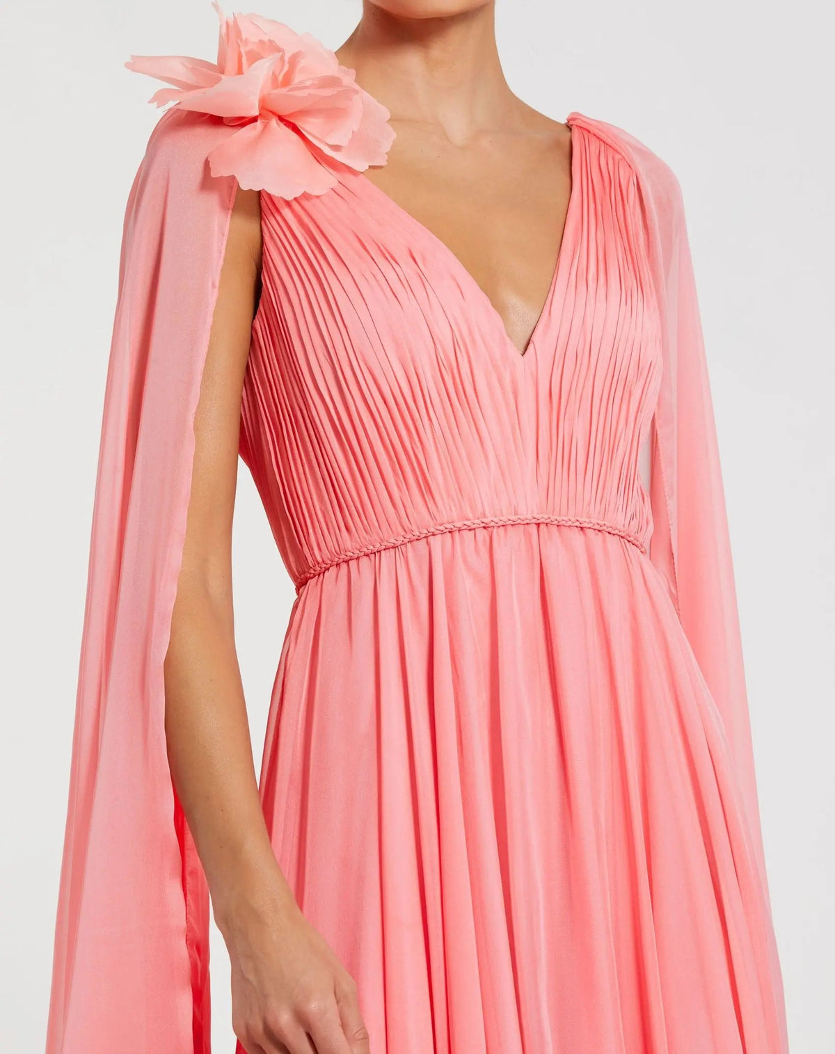 Mac Duggal Pink Chiffon V-Neck Gown With Cape Sleeves