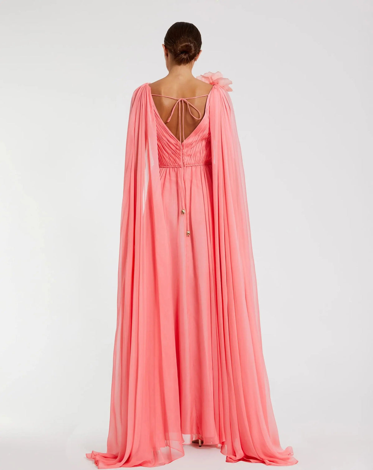 Mac Duggal Pink Chiffon V-Neck Gown With Cape Sleeves