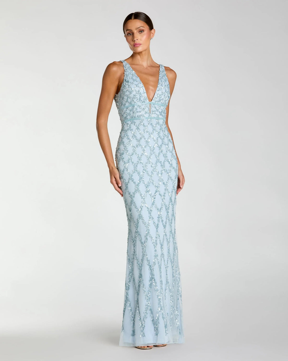 Mac Duggal Blue Sequin Embellished Sleeveless Column Gown