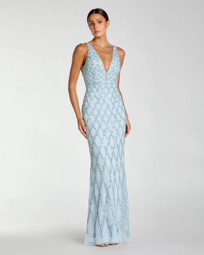 Mac Duggal Blue Sequin Embellished Sleeveless Column Gown