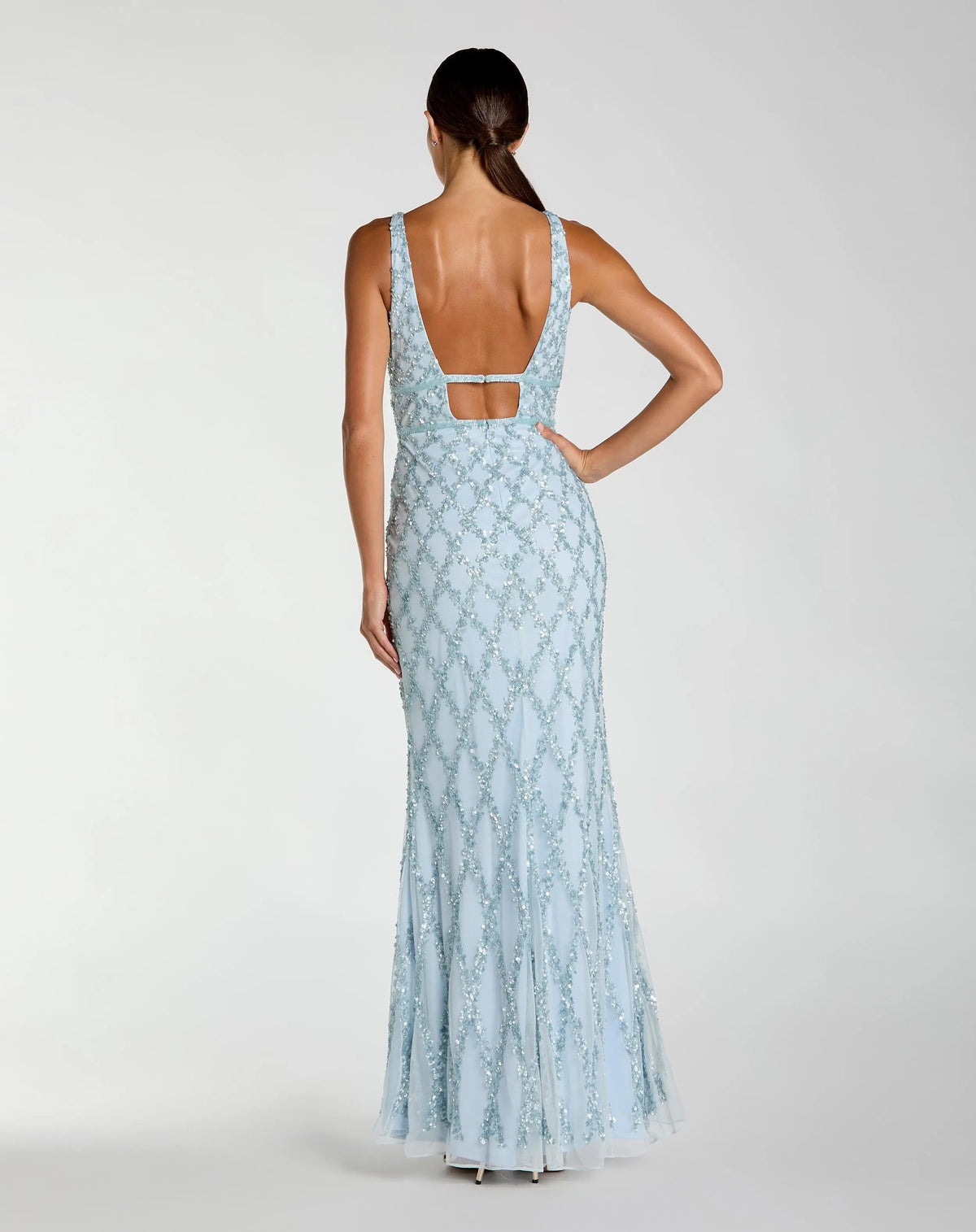 Mac Duggal Blue Sequin Embellished Sleeveless Column Gown