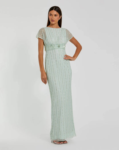 Mac Duggal Blue Beaded Blouson Column Gown