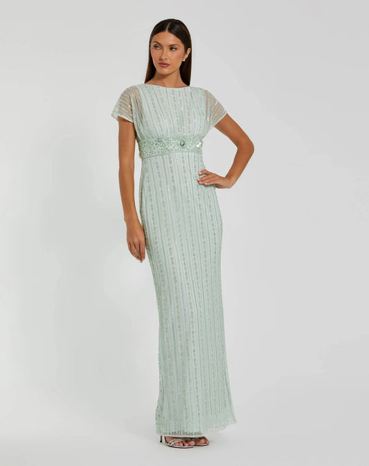 Mac Duggal Blue Beaded Blouson Column Gown