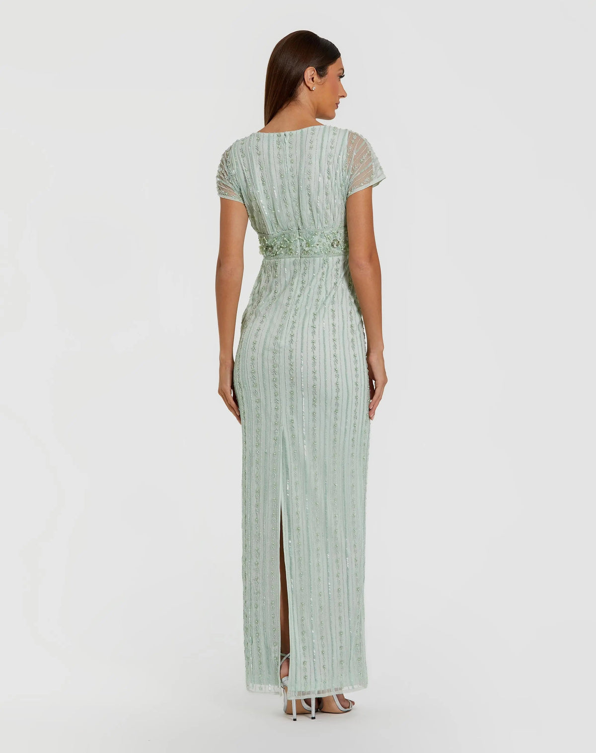 Mac Duggal Blue Beaded Blouson Column Gown