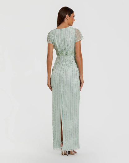 Mac Duggal Blue Beaded Blouson Column Gown