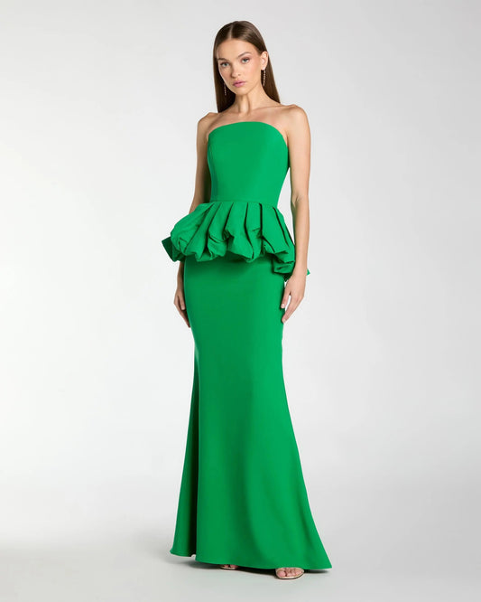 Mac Duggal Green Strapless Peplum Trumpet Gown