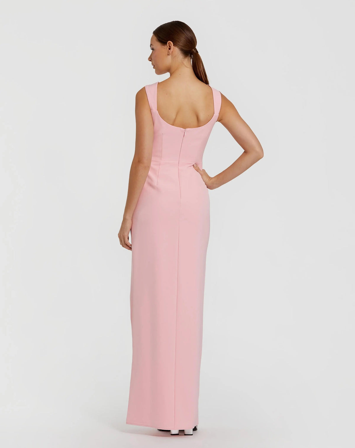 Mac Duggal Pink Sleeveless Crepe Gown With Embellished Bows
