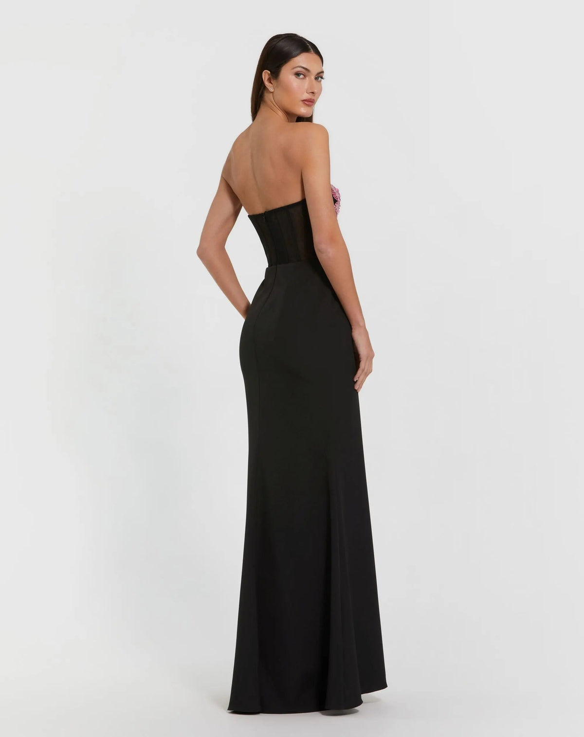 Mac Duggal Black Strapless Embroidered Bustier Gown