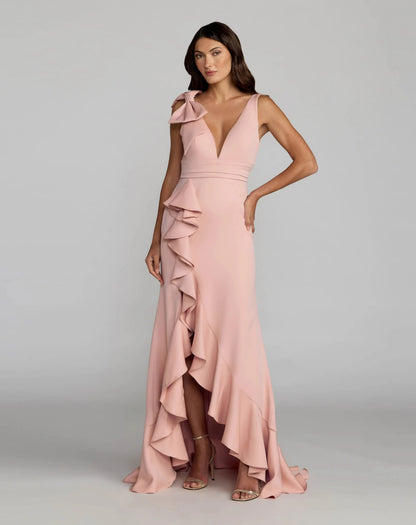 Mac Duggal Pink Ruffle Trumpet Gown With Bow