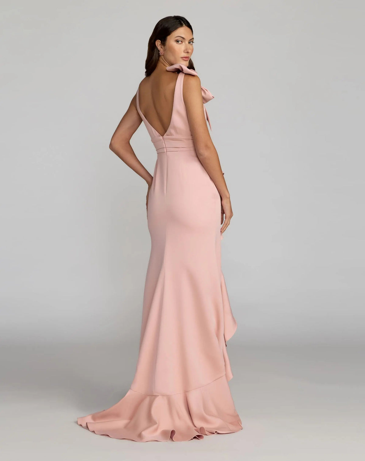 Mac Duggal Pink Ruffle Trumpet Gown With Bow