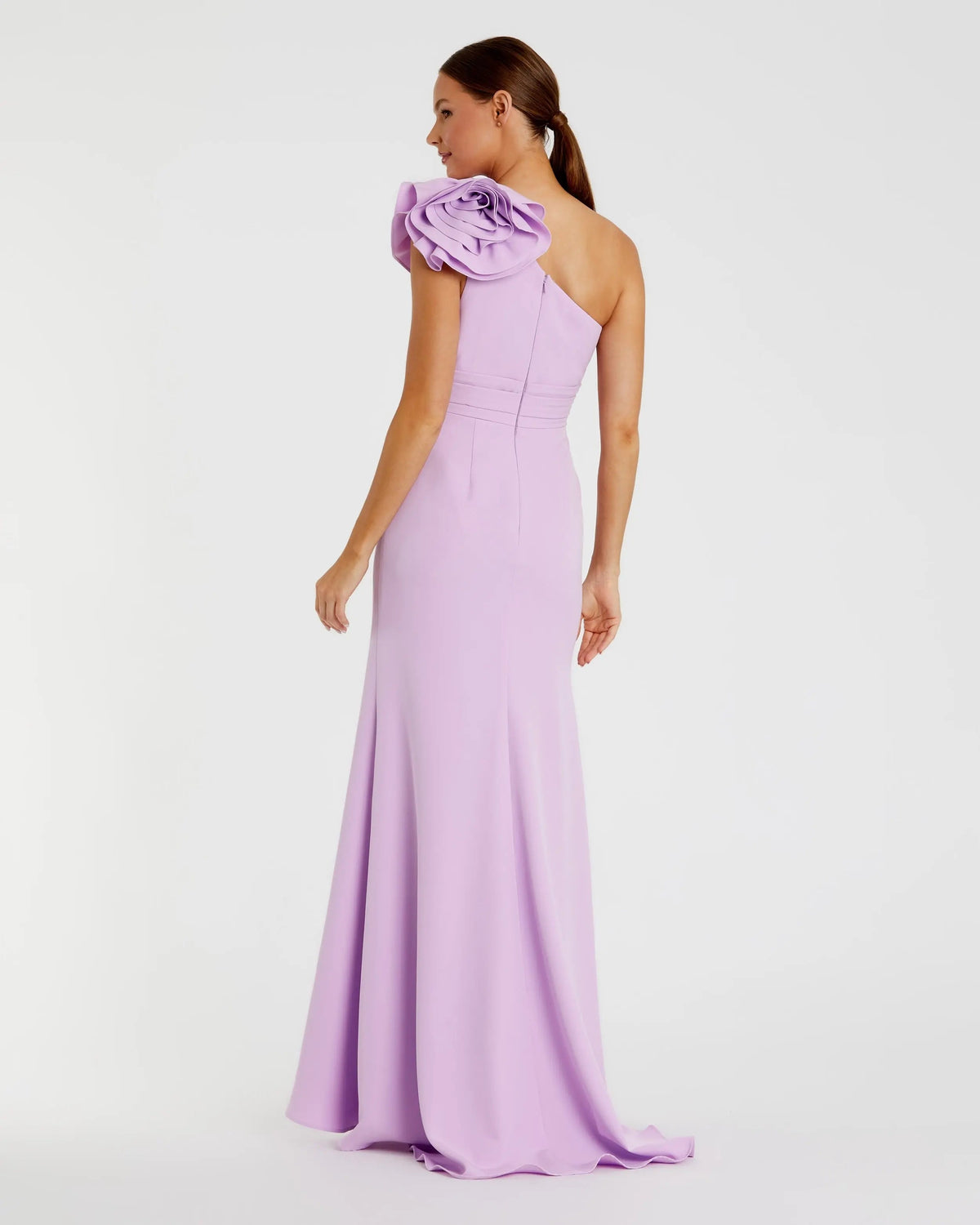 Mac Duggal Purple One Shoulder Gown With 3D Flower