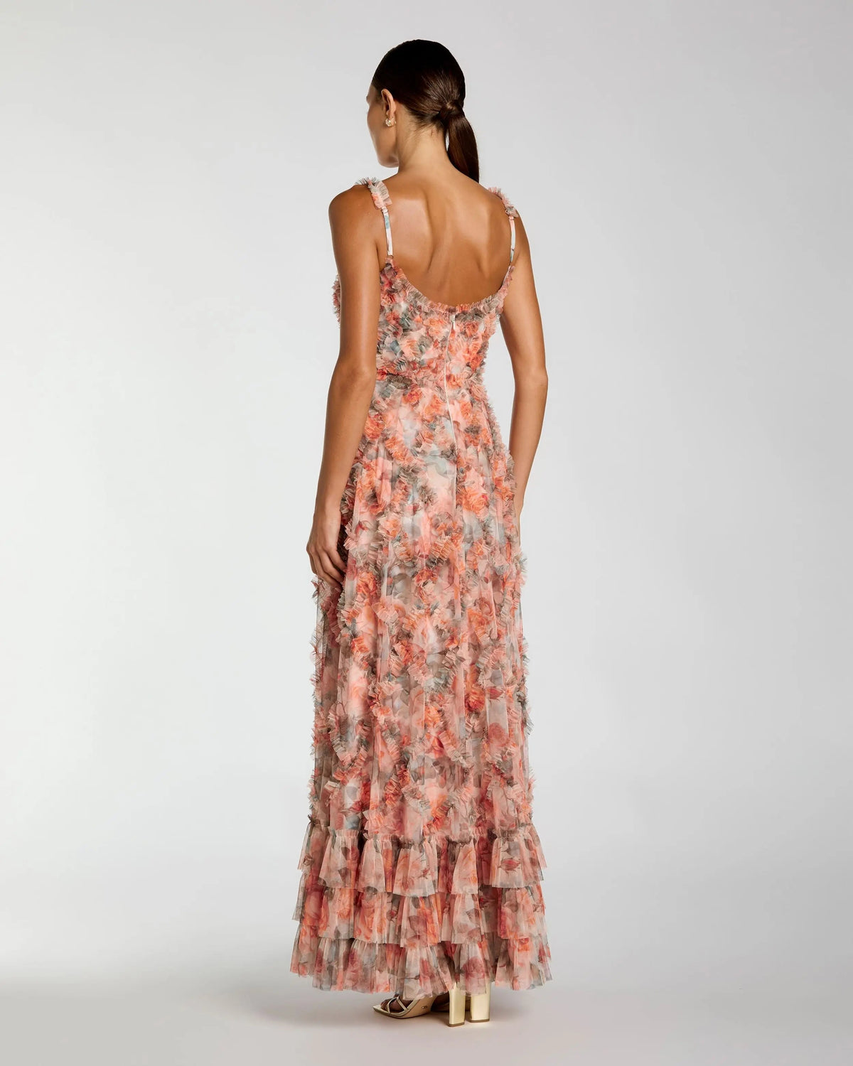 Mac Duggal Multicolor Floral Ruffle Tiered Maxi Dress