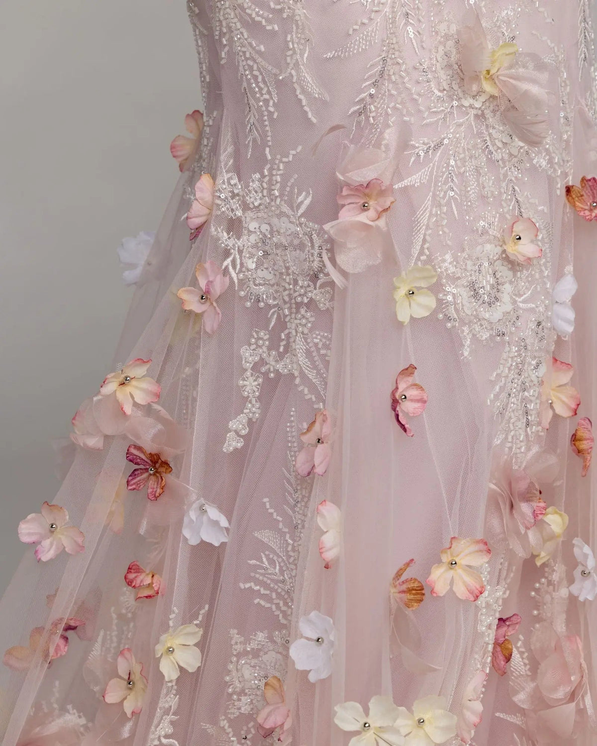 Mac Duggal Pink Strapless Embellished Mermaid Gown With 3D Floral Hem