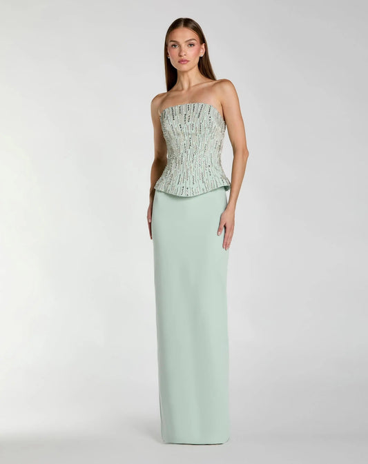 Mac Duggal Green Embellished Crepe Strapless Column Gown