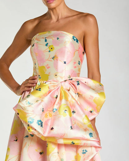 Mac Duggal Pink Strapless Floral Ball Gown With Bow