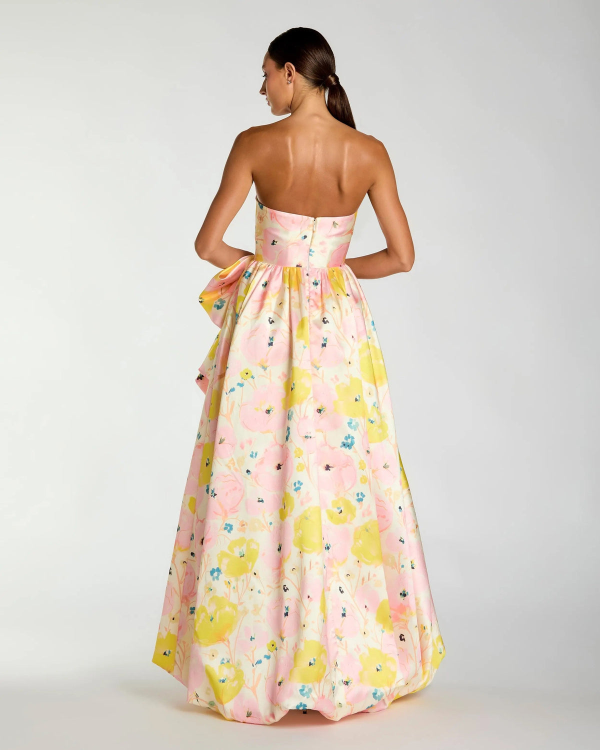 Mac Duggal Pink Strapless Floral Ball Gown With Bow