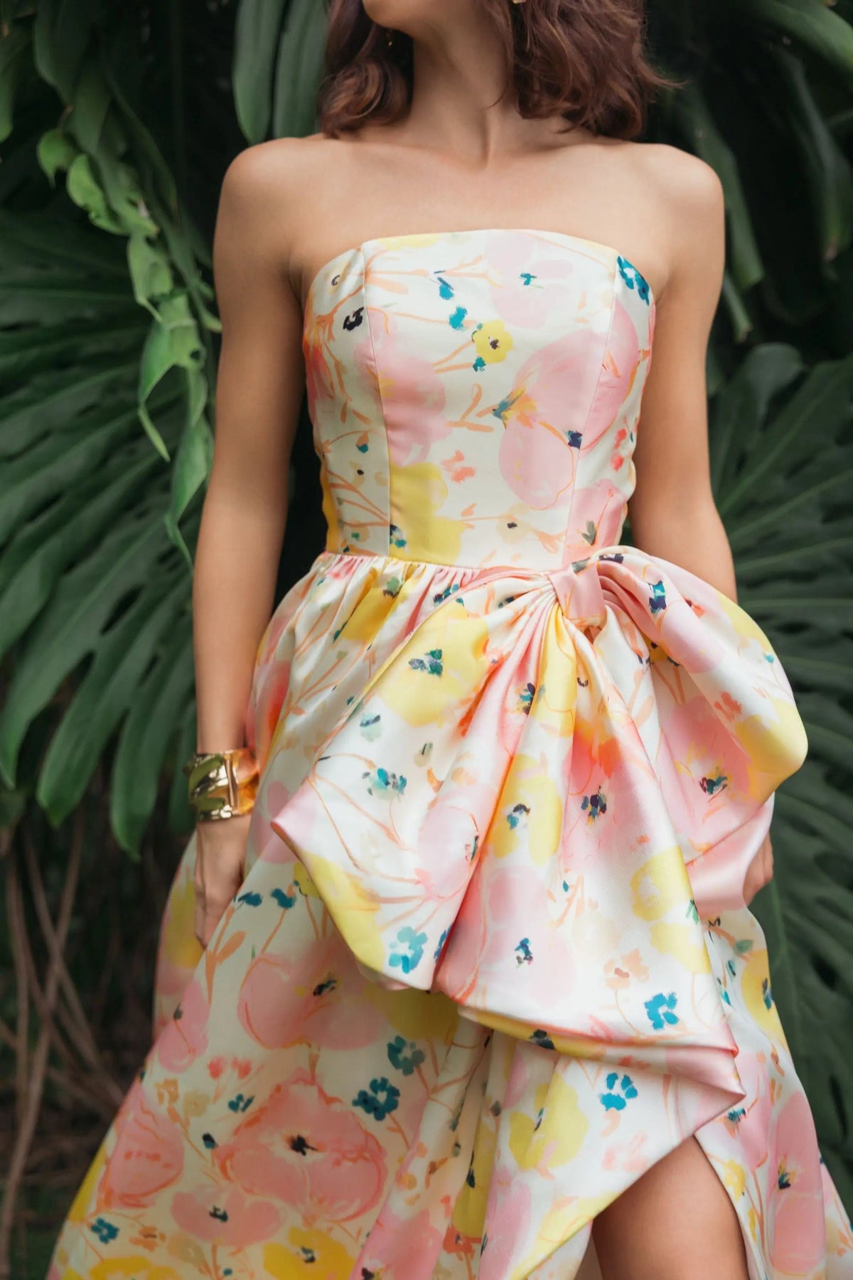 Mac Duggal Pink Strapless Floral Ball Gown With Bow