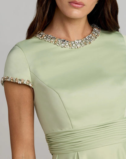 Mac Duggal Petite Green Embellished Satin Cap Sleeve Ball Gown