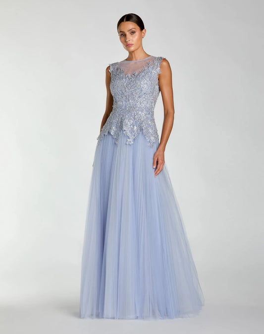 Mac Duggal Purple Sleeveless Embellished Bodice A-Line Gown