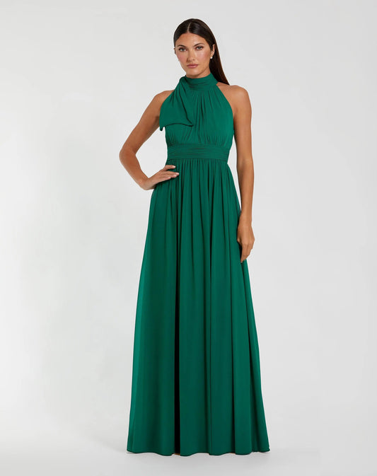 Mac Duggal Green High Neck Chiffon Gown