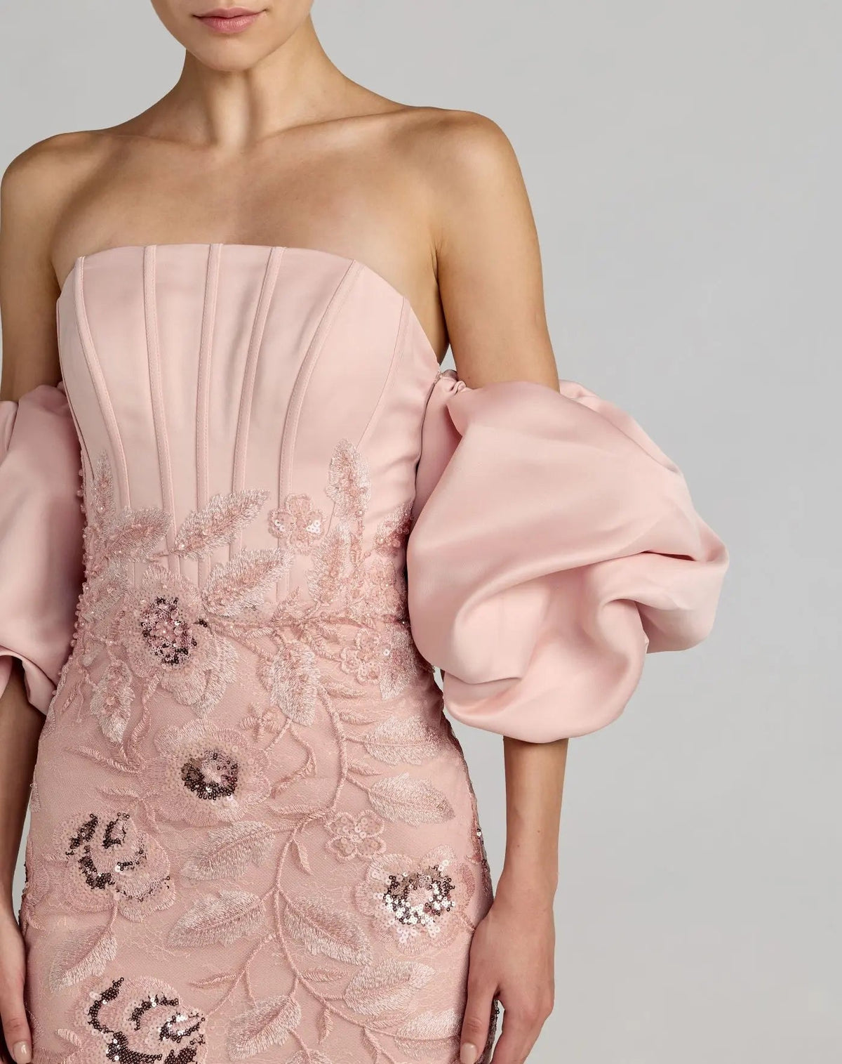 Mac Duggal Pink Satin Off The Shoulder Embroidered Mermaid Gown